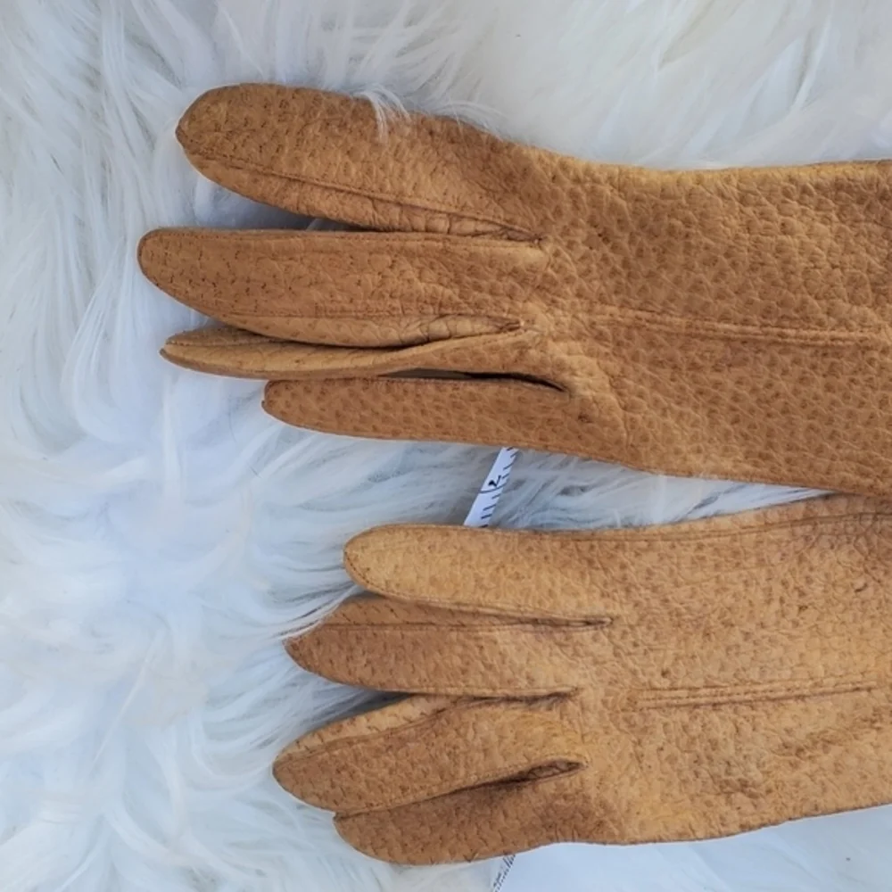 Vintage‎ Textured Leather Neutral Gloves 7